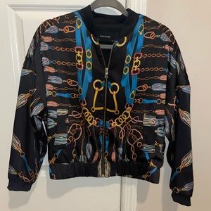 Zara Chain Print silky quilted 80’s style bomber jacket S New